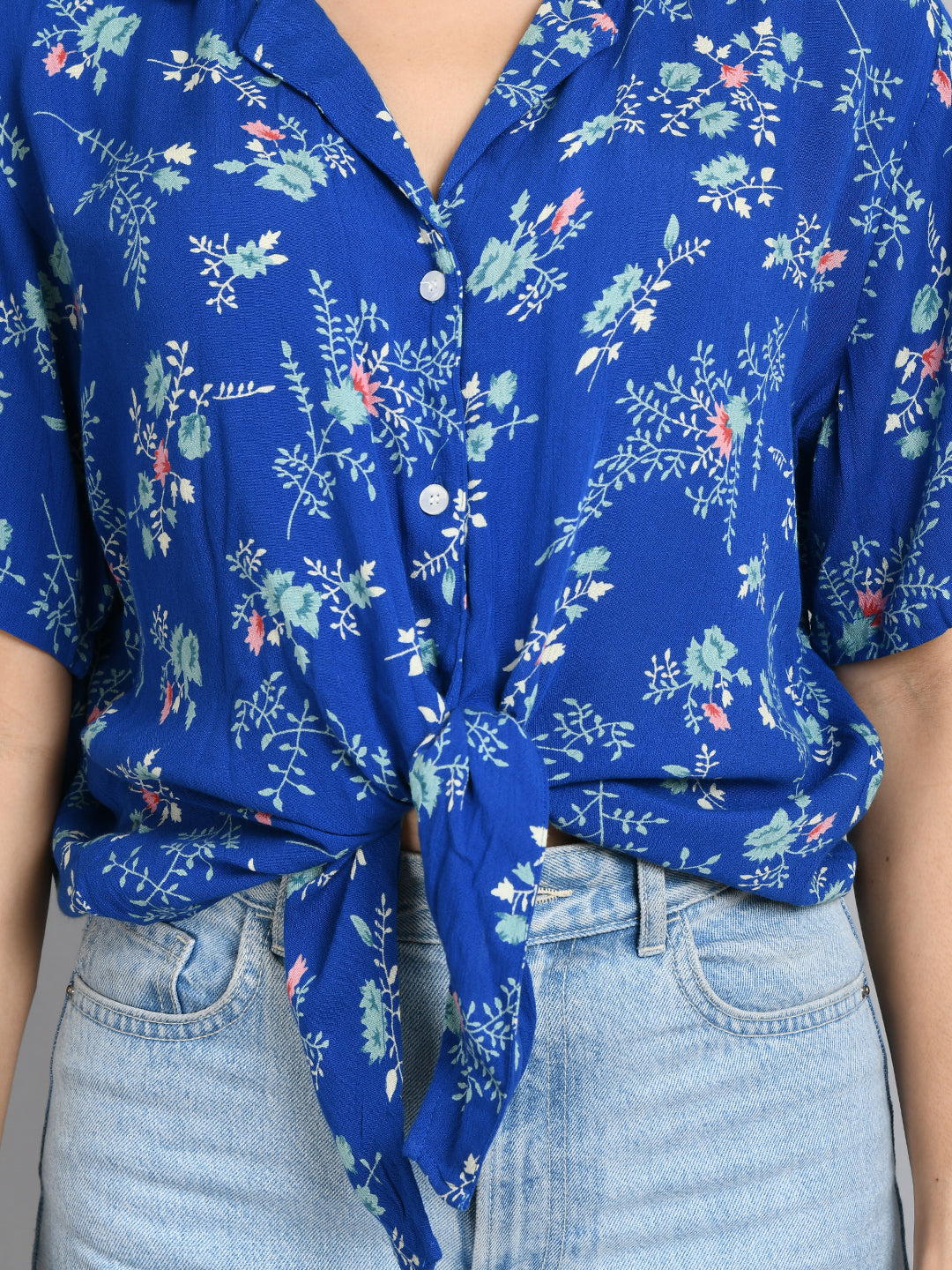 Casual Regular Sleeves Printed Women Blue Top