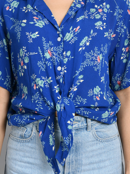 Casual Regular Sleeves Printed Women Blue Top