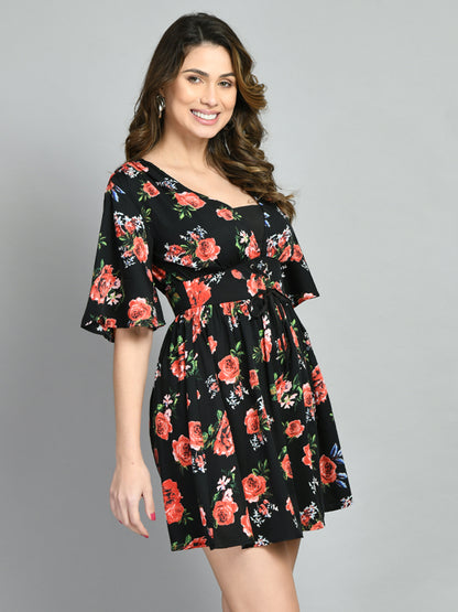 Women A-line Black Above Knee/Mid Thigh Length Dress