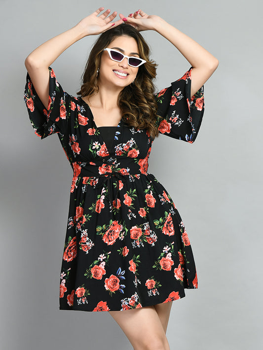 Women A-line Black Above Knee/Mid Thigh Length Dress