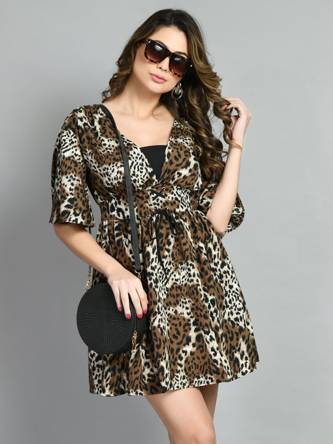 Women A-line Brown Above Knee/Mid Thigh Length Dress