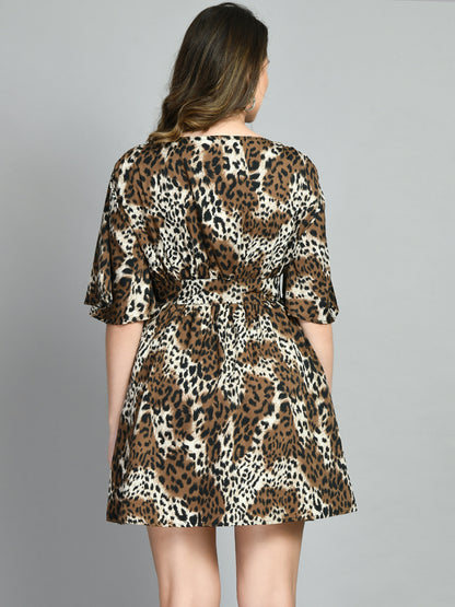 Women A-line Brown Above Knee/Mid Thigh Length Dress