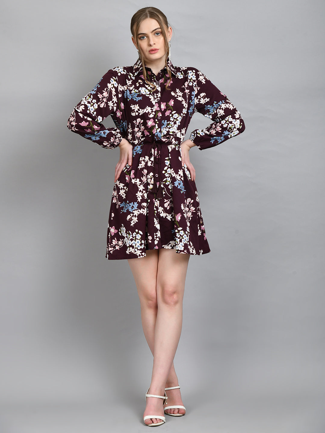 Women Shirt Maroon Mini/Short Dress