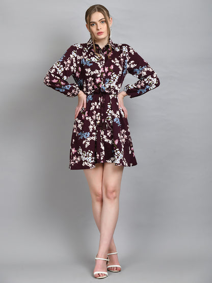 Women Shirt Maroon Mini/Short Dress