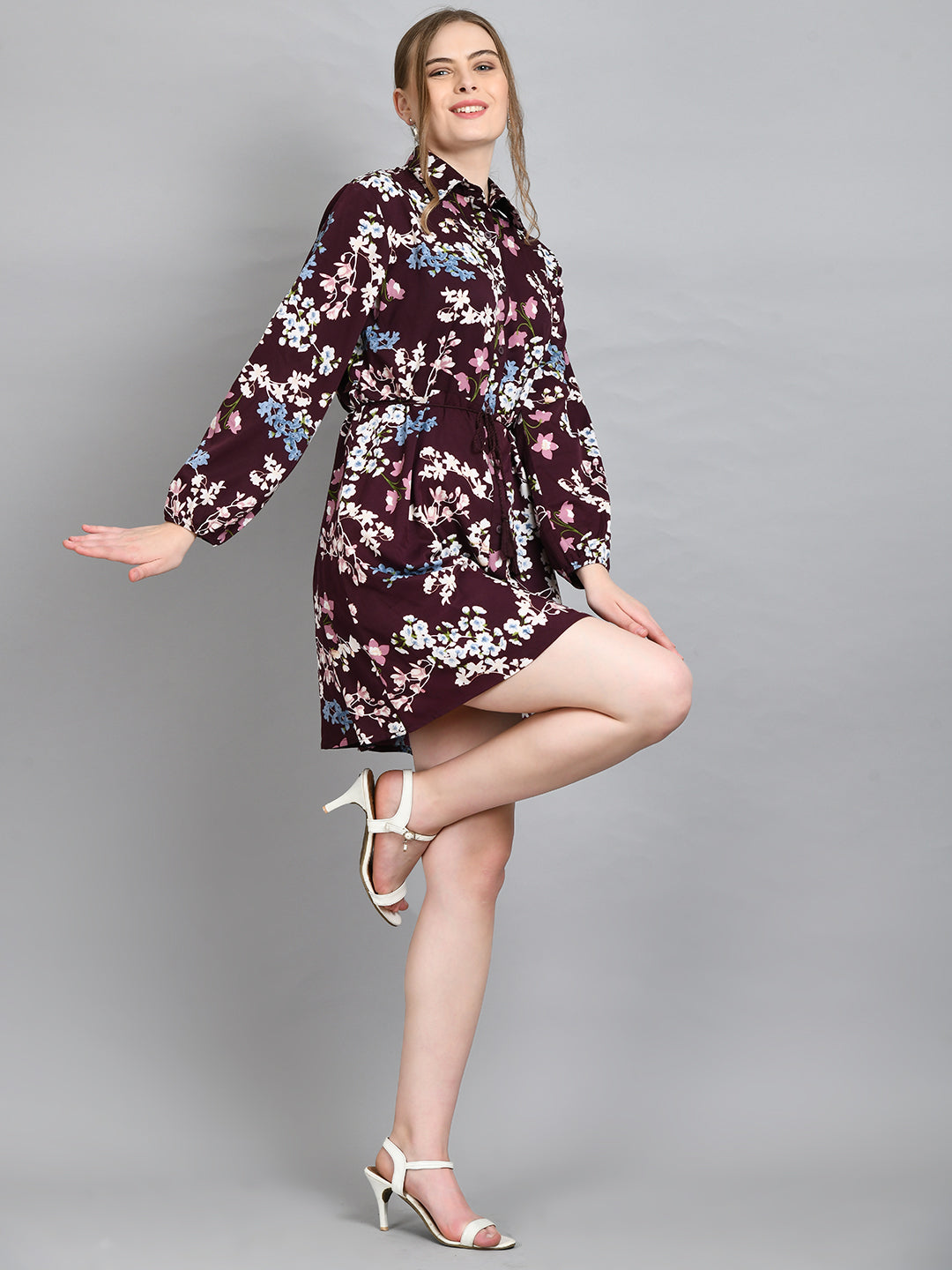 Women Shirt Maroon Mini/Short Dress