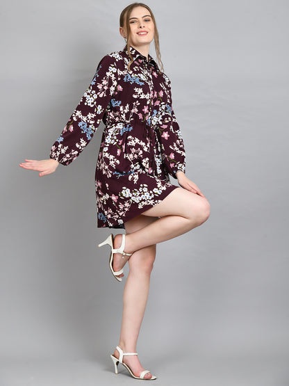 Women Shirt Maroon Mini/Short Dress