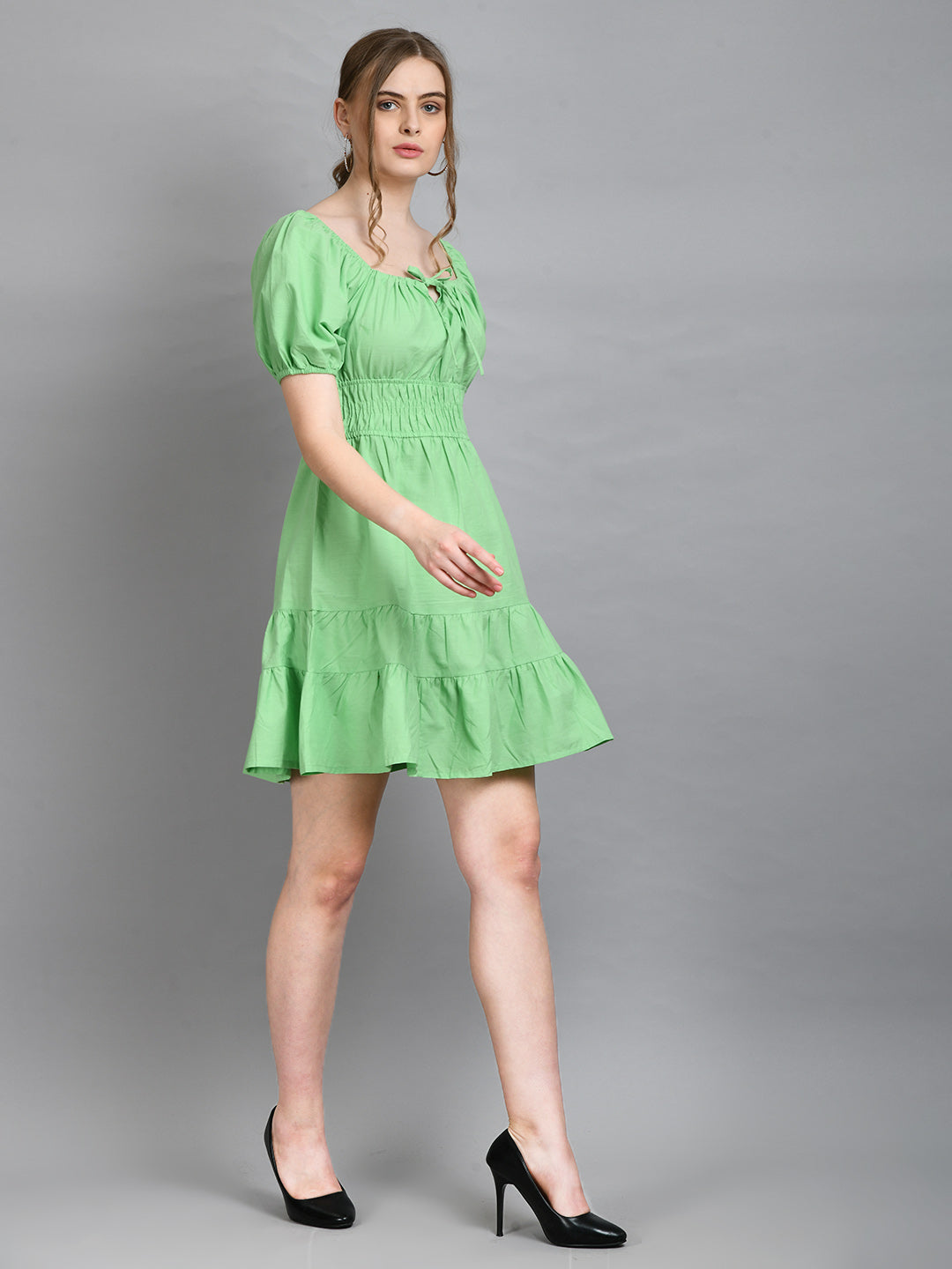 Women A-line Green Mini/Short Dress