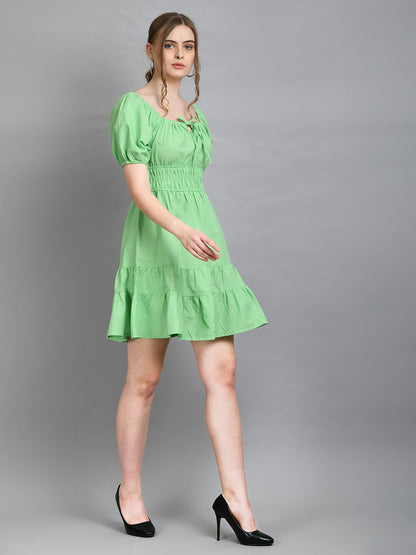 Women A-line Green Mini/Short Dress
