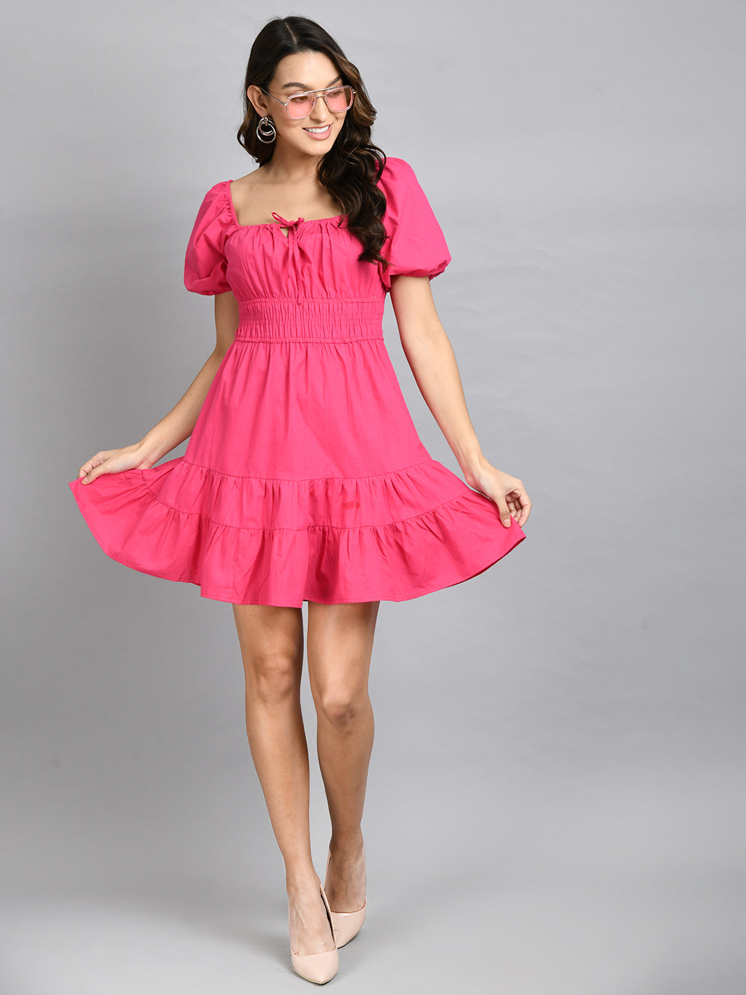 Women A-line Pink Mini/Short Dress