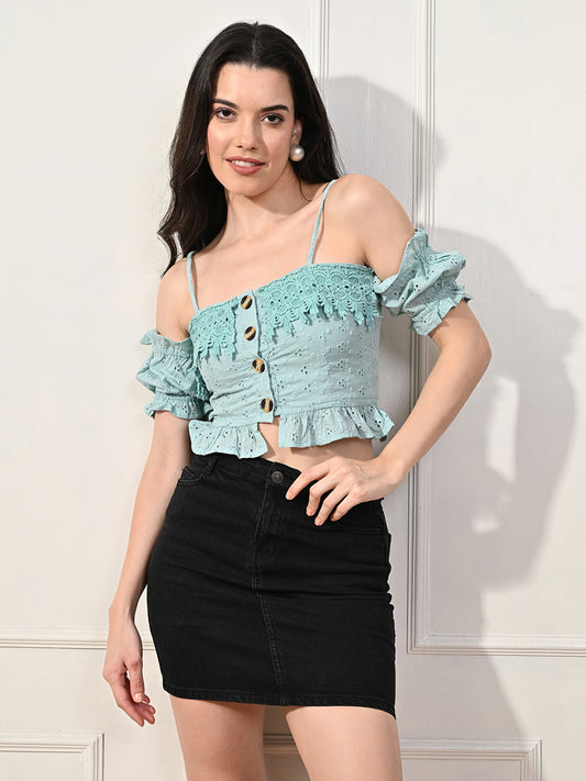 Party Regular Sleeves Solid Women Blue Top