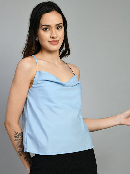 Casual Shoulder Straps Solid Women Light Blue Top