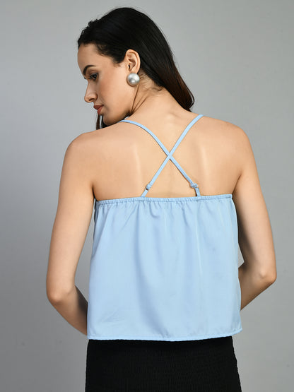 Casual Shoulder Straps Solid Women Light Blue Top
