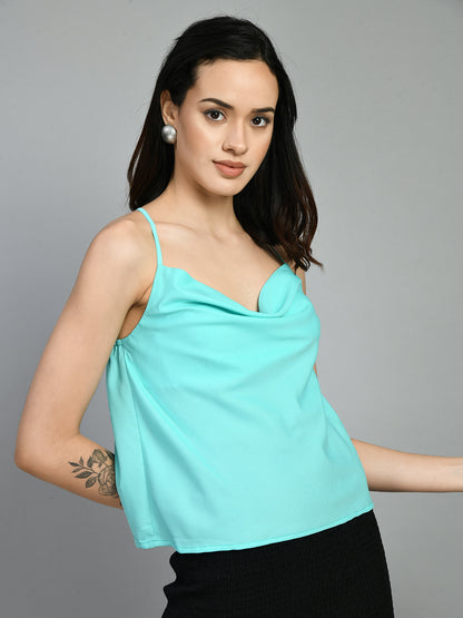 Casual Noodle Straps Solid Women Blue Top