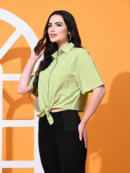 Casual Regular Sleeves Self Design Women Light Green Top