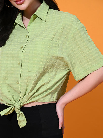 Casual Regular Sleeves Self Design Women Light Green Top