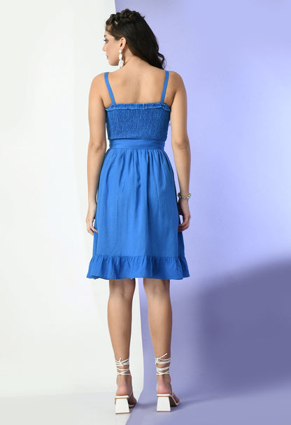Women Fit and Flare Blue Midi/Calf Length Dress