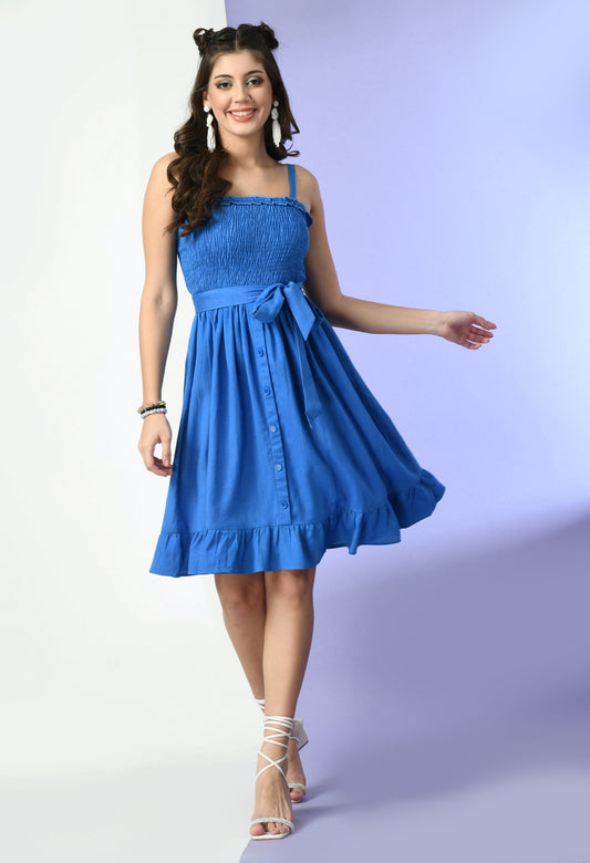 Women Fit and Flare Blue Midi/Calf Length Dress