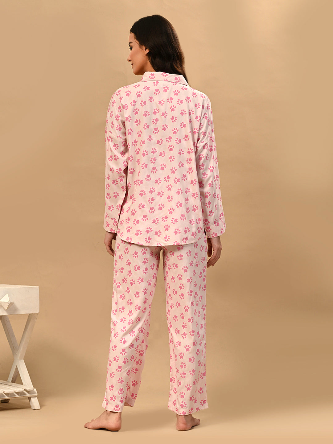 Women Shirt & Pyjama set Pink Printed