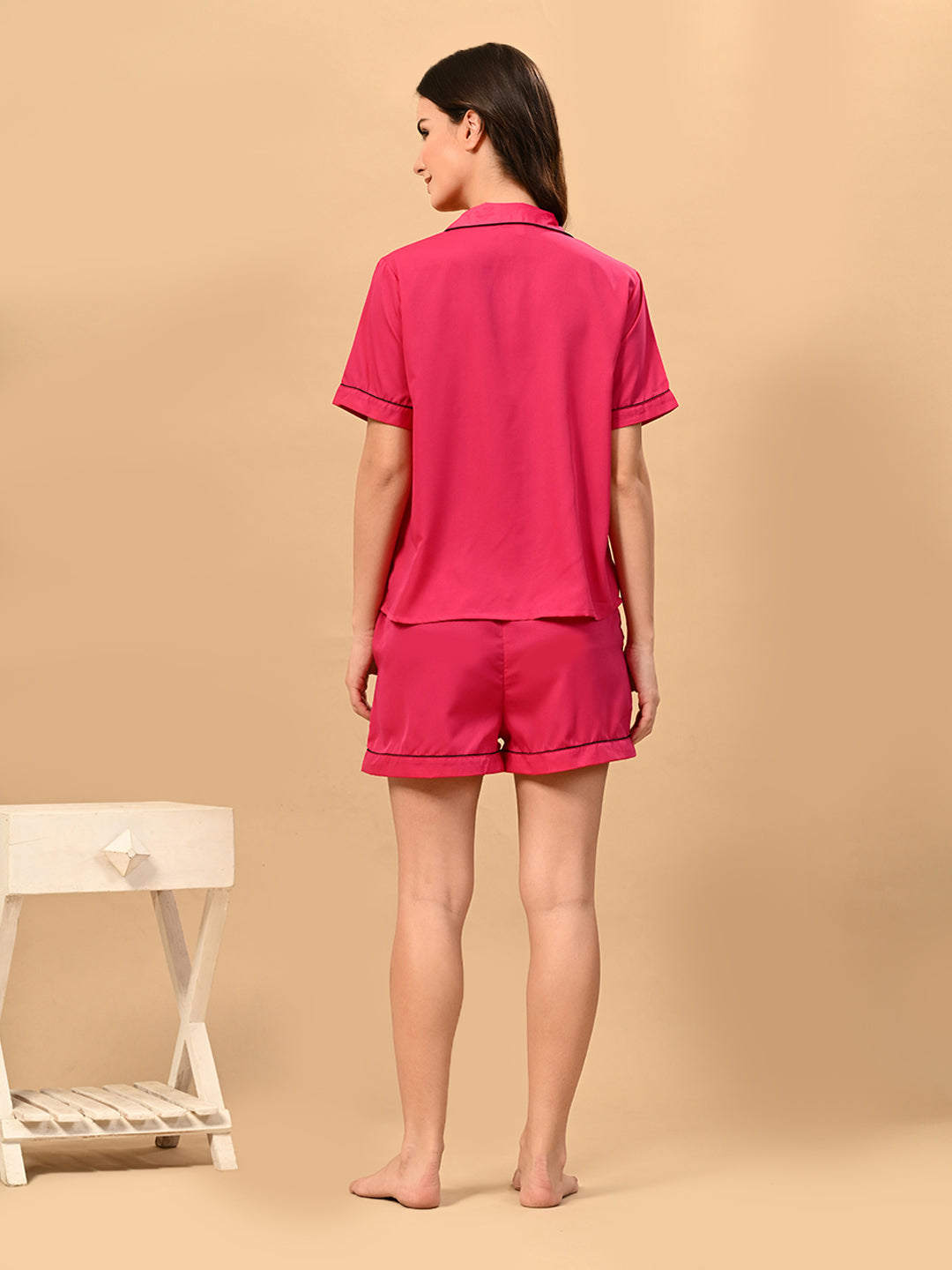 Women Top & Shorts Set Pink Solid