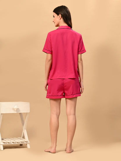 Women Top & Shorts Set Pink Solid