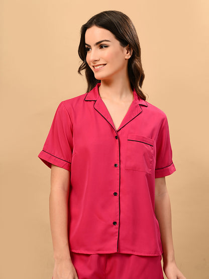 Women Top & Shorts Set Pink Solid