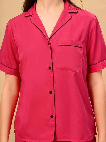 Women Top & Shorts Set Pink Solid
