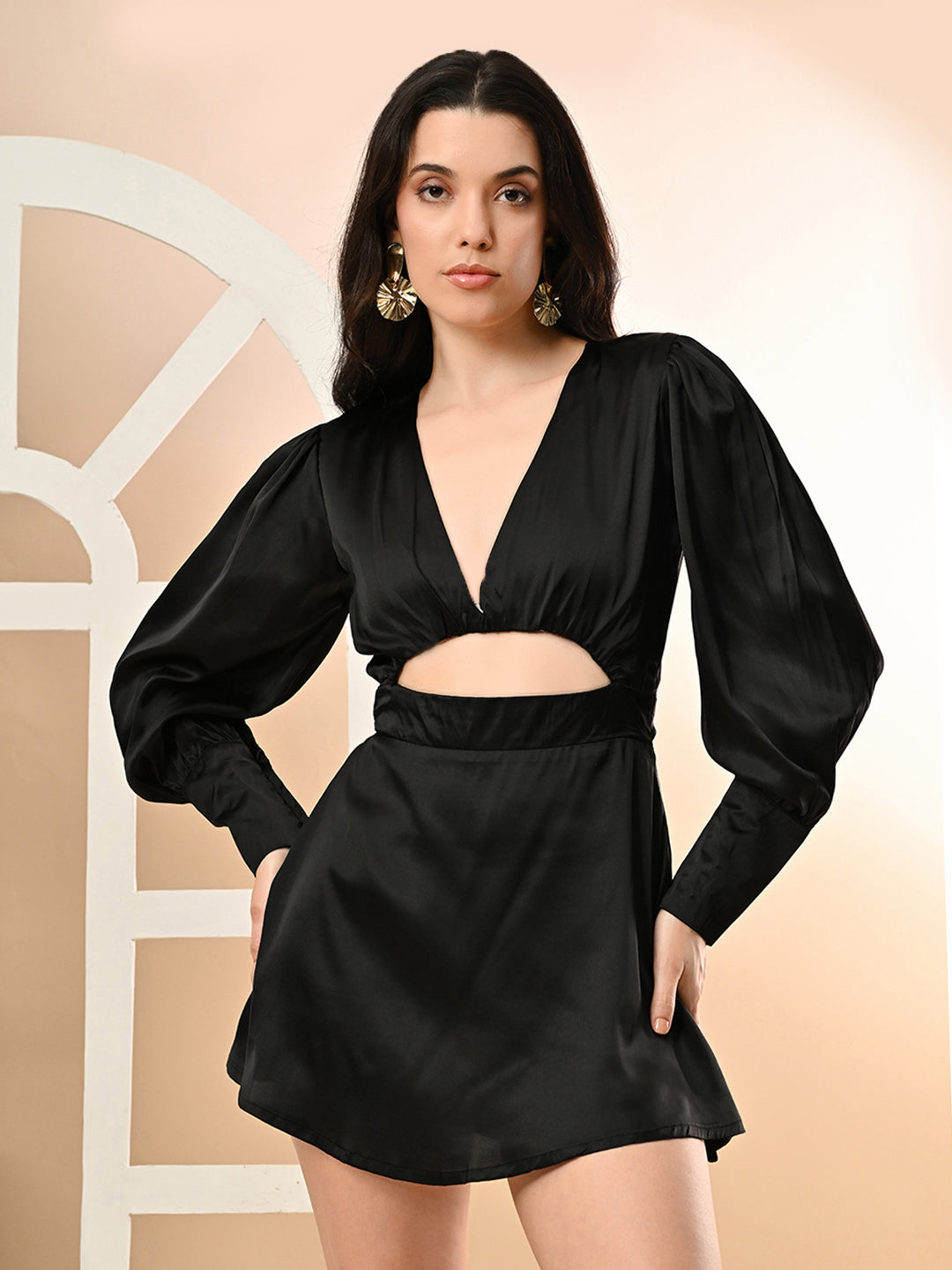 Women Blouson Black Mini/Short Dress