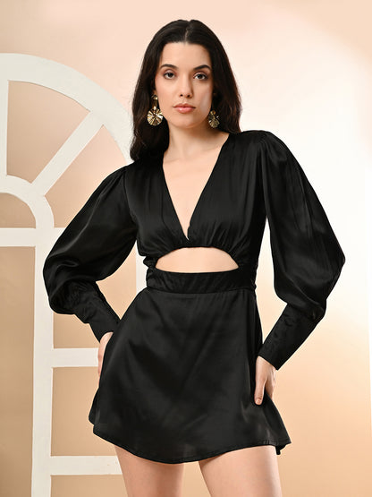 Women Blouson Black Mini/Short Dress