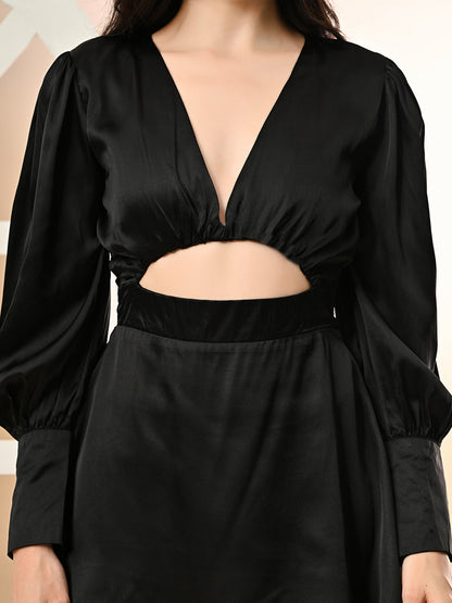 Women Blouson Black Mini/Short Dress