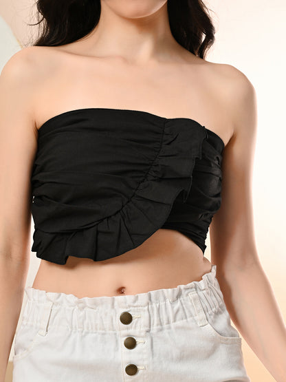 Party Sleeveless Solid Women Black Top
