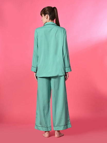Women Shirt & Pyjama set Green Solid