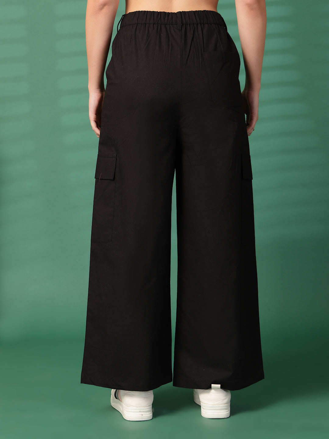 Women Regular Fit Black Pure Cotton Trousers