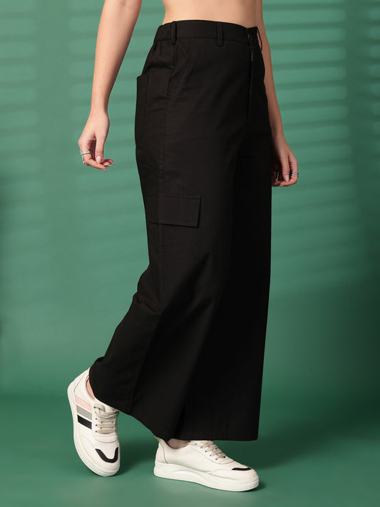 Women Regular Fit Black Pure Cotton Trousers