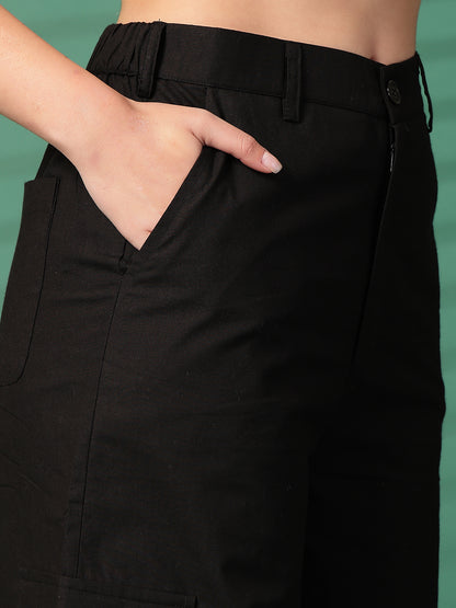 Women Regular Fit Black Pure Cotton Trousers