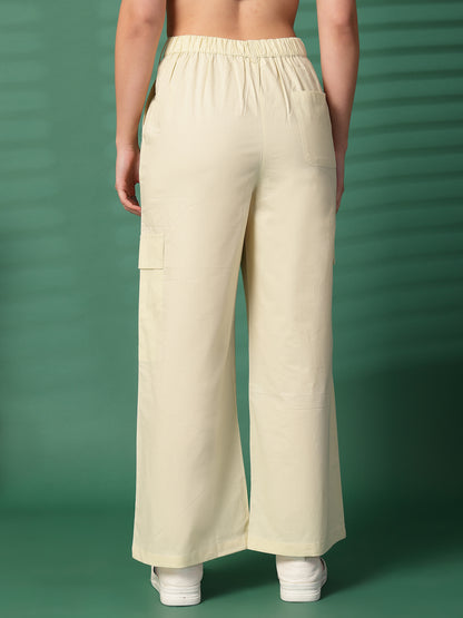 Women Regular Fit Cream Pure Cotton Trousers