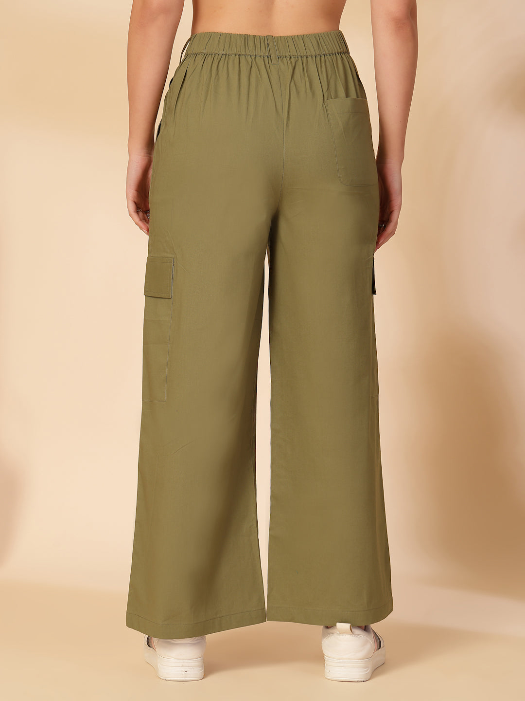 Women Regular Fit Green Pure Cotton Trousers