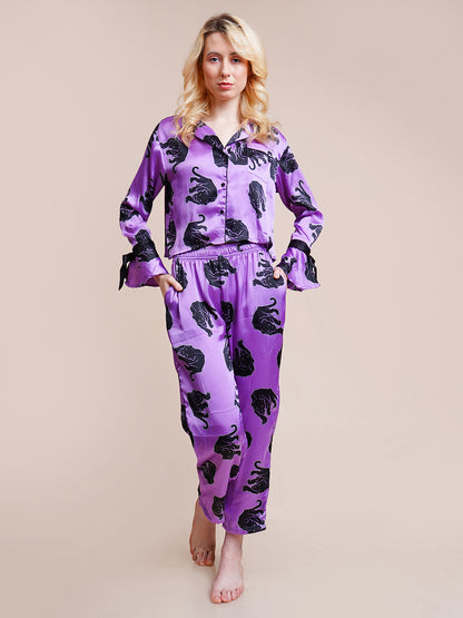 Women Shirt & Pyjama set Purple Printed