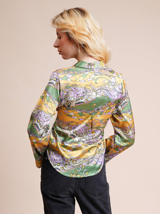 Casual Regular Sleeves Printed Women Yellow Top
