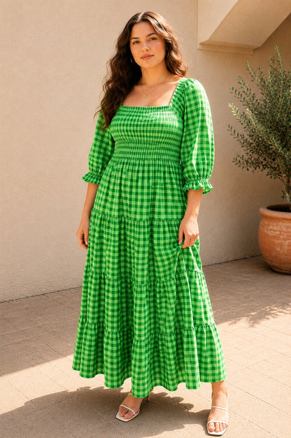 Women Tiered Green Maxi/Full Length Dress
