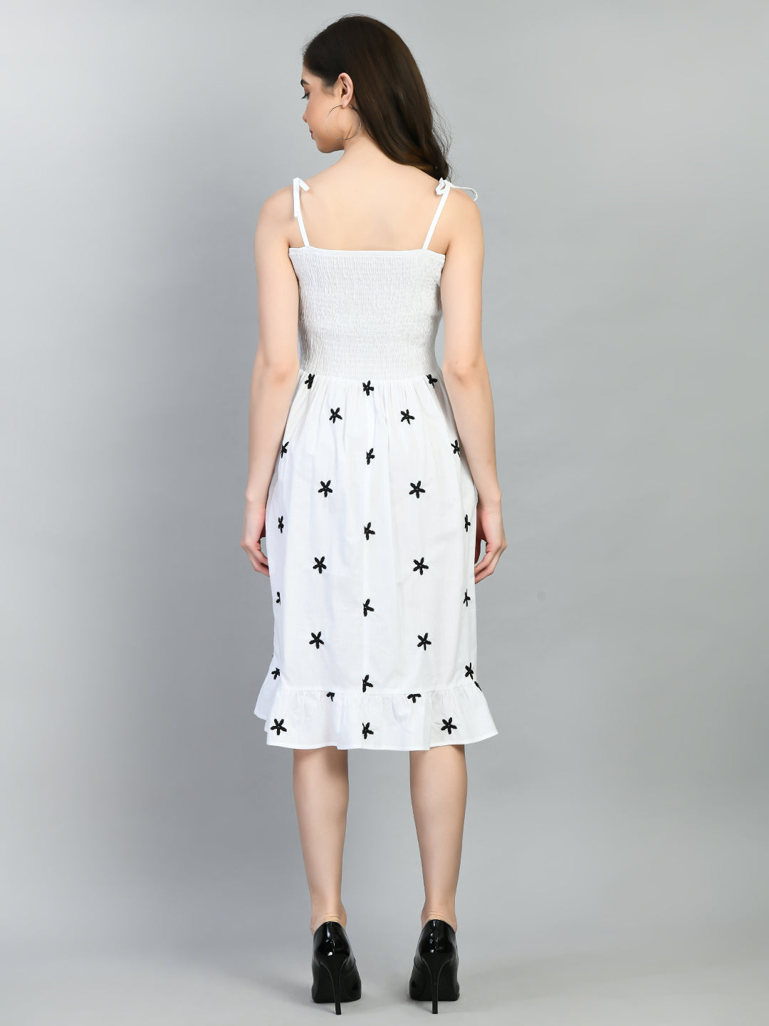 Women Fit and Flare White Knee Length Dress