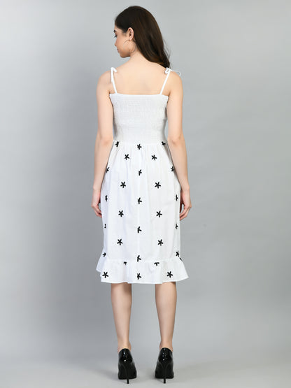 Women Fit and Flare White Knee Length Dress