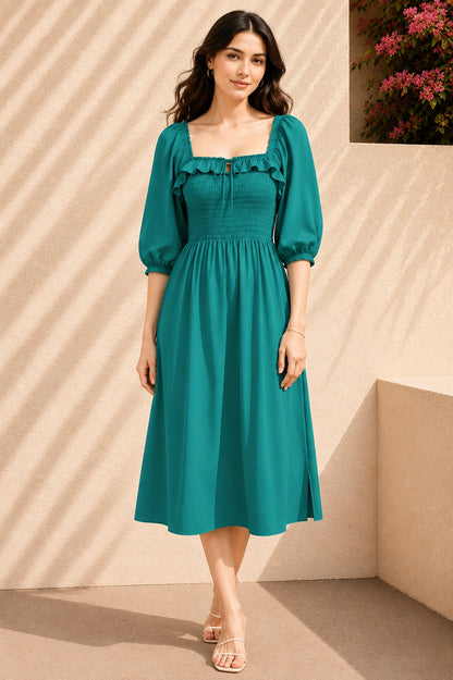 Women Fit and Flare Green Midi/Calf Length Dress