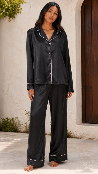 Women Shirt & Pyjama set Black Graphic Print