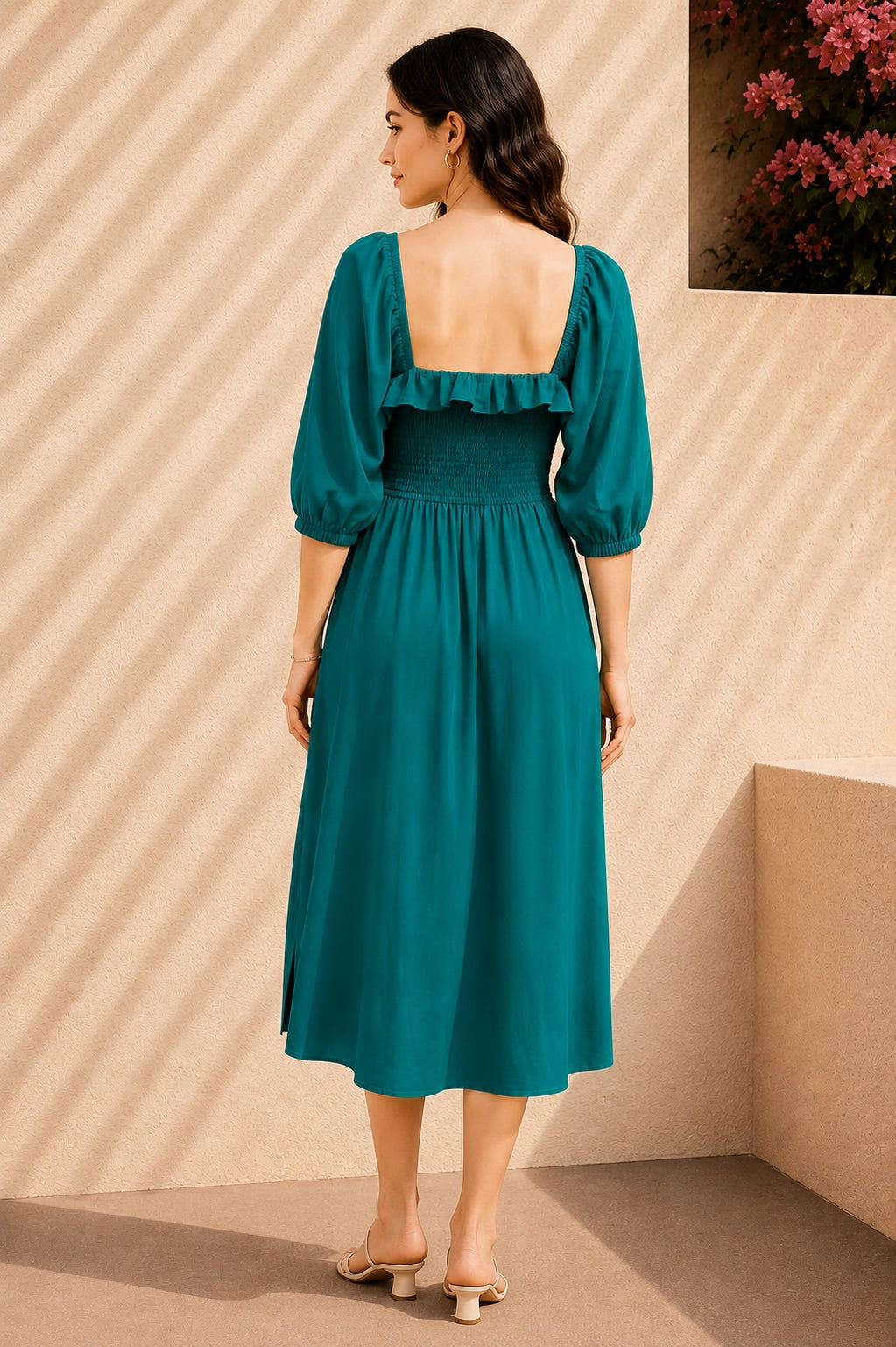 Women Fit and Flare Green Midi/Calf Length Dress