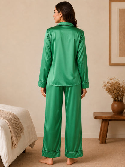 Women Shirt & Pyjama set Green Solid