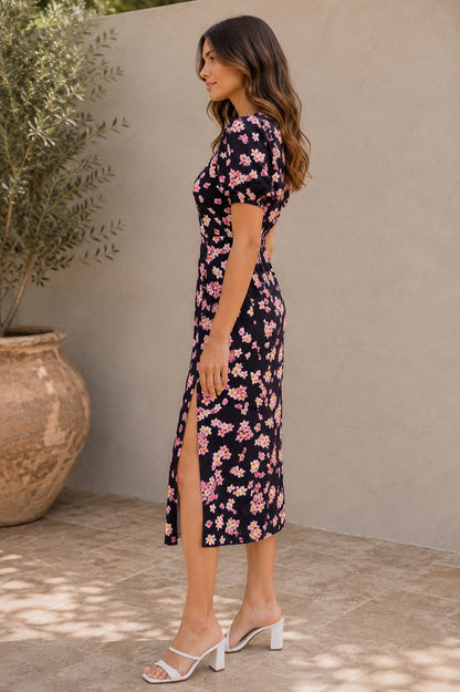 Women A-line Black Midi/Calf Length Dress
