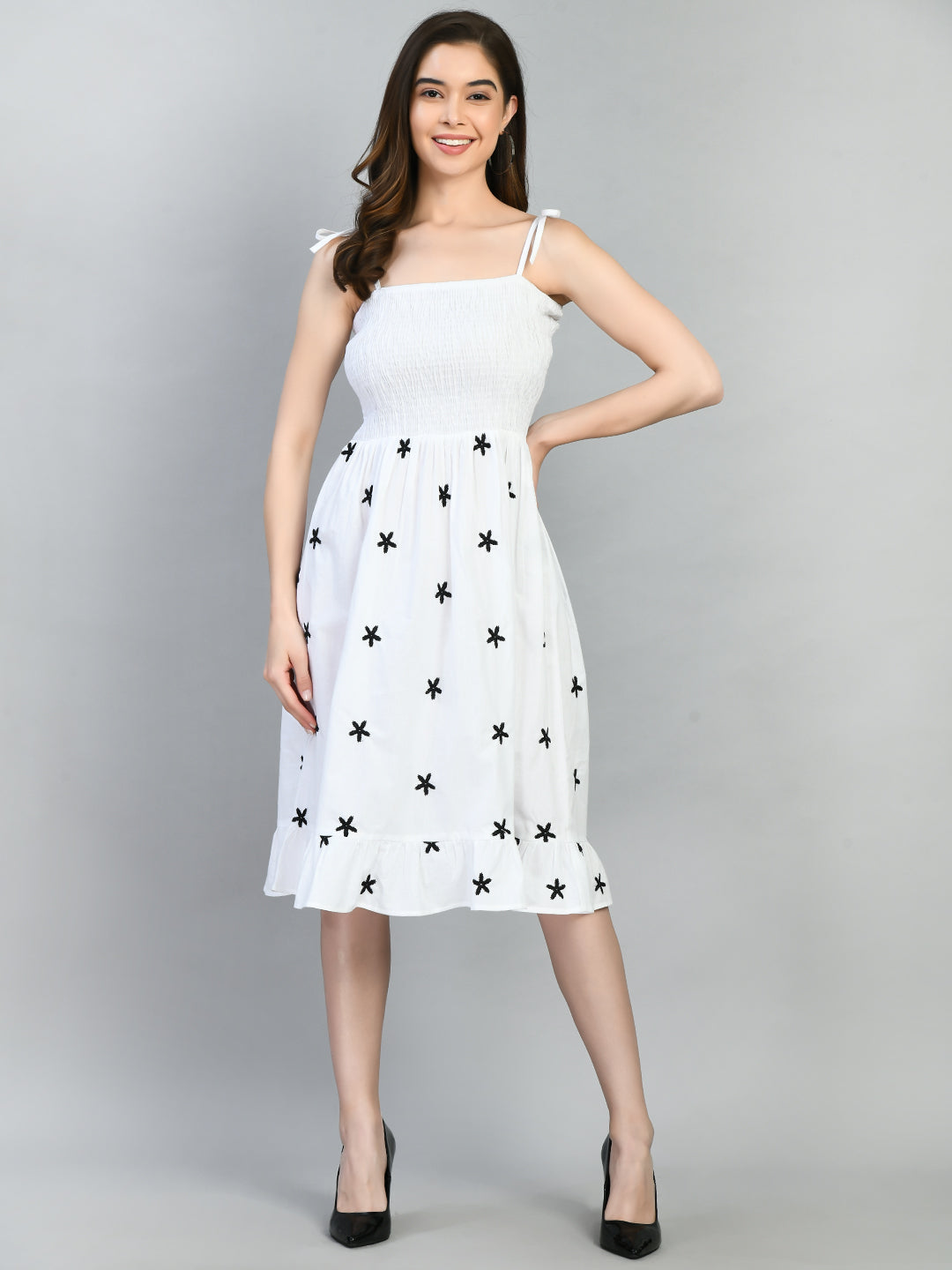 Women Fit and Flare White Knee Length Dress