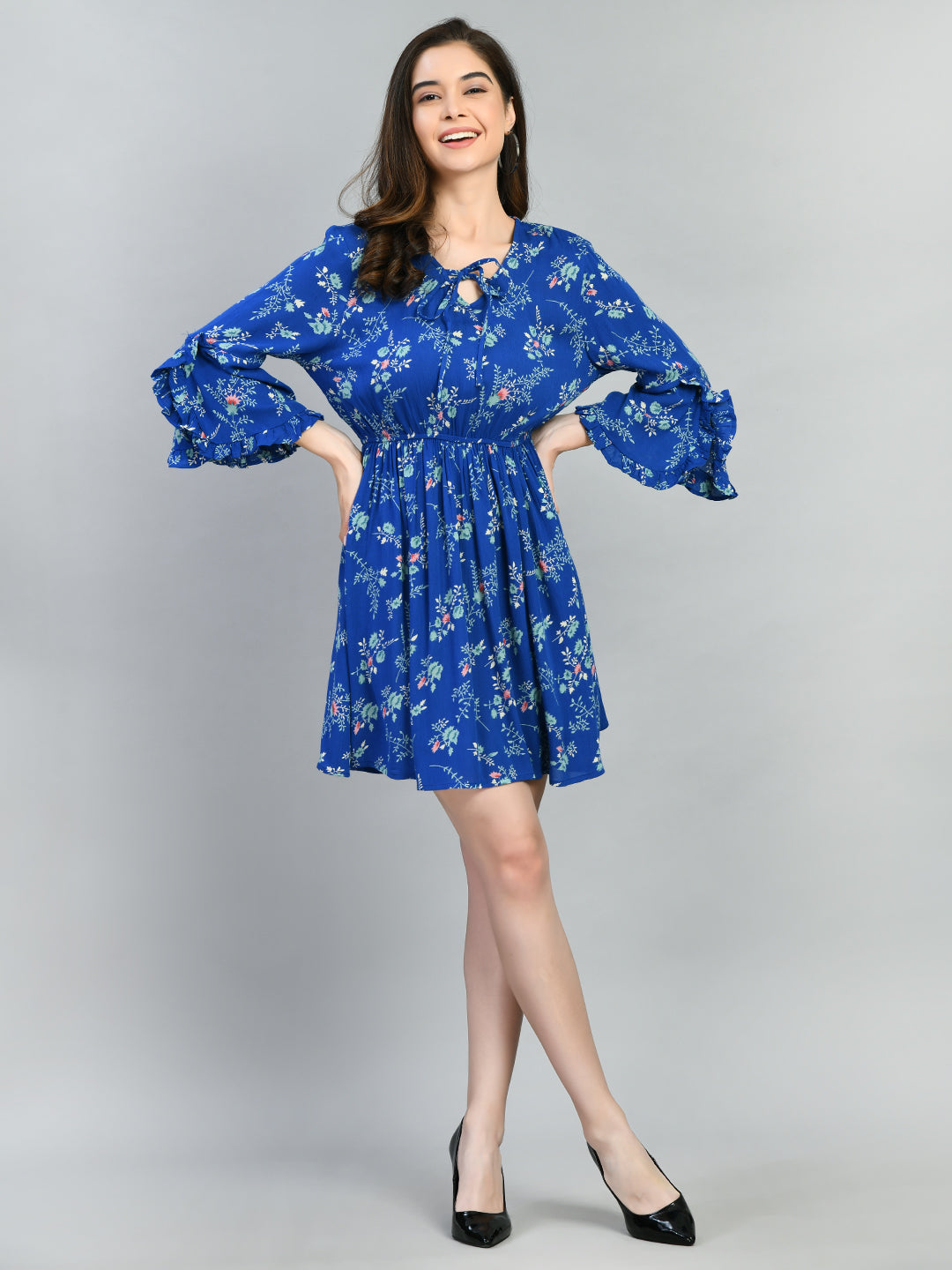 Women Fit and Flare Dark Blue, Light Blue, Pink Mini/Short Dress