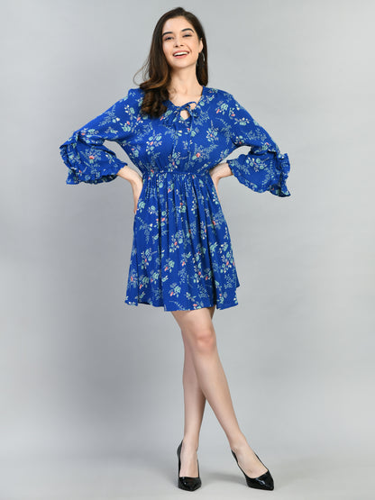 Women Fit and Flare Dark Blue, Light Blue, Pink Mini/Short Dress