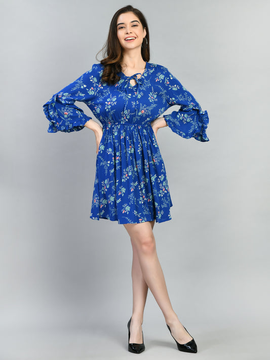 Women Fit and Flare Dark Blue, Light Blue, Pink Mini/Short Dress